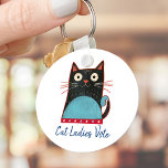 Cat Ladies Vote Script Rustic Bold Cute Patriotic Keychain<br><div class="desc">“Cat ladies vote”. Stand proud and share your support for Kamala Harris with this cute, fun, graphic, patriotic keychain. A cute rustic country cat illustration in black, red, white and turquoise blue and navy blue handwritten script typography overlay a white background. Choose from small and large sizes, as well as...</div>