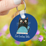 Cat Ladies Vote Script Rustic Cute Bold Election Keychain<br><div class="desc">“Cat ladies vote”. Stand proud and share your support for Kamala Harris with this cute, fun, graphic, patriotic keychain. A cute rustic country cat illustration in black, red, white and turquoise blue and white handwritten script typography overlay a navy blue background. Choose from small and large sizes, as well as...</div>