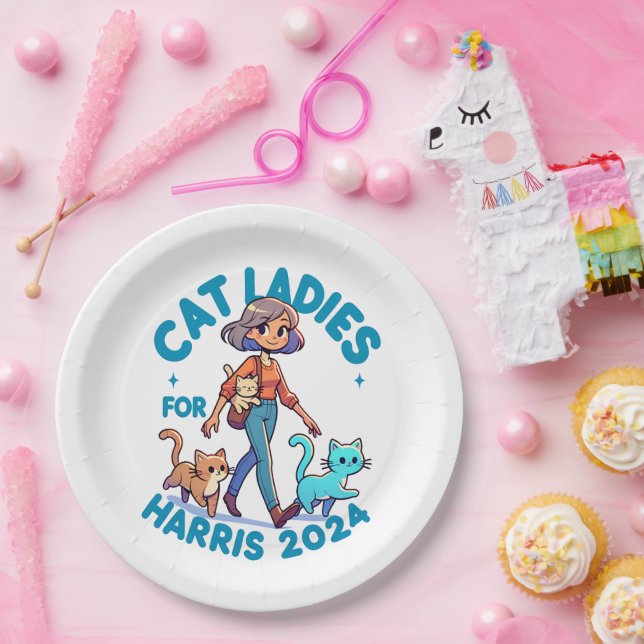 Cat Ladies Walk With Kamala Harris Cute Paper Plate (Party)