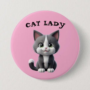 CAT LADY  3 INCH ROUND BUTTON