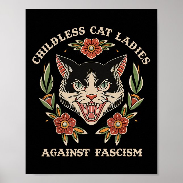 Cat Lady Against Fascism Feminist Funny Cat 2024  Poster (Front)