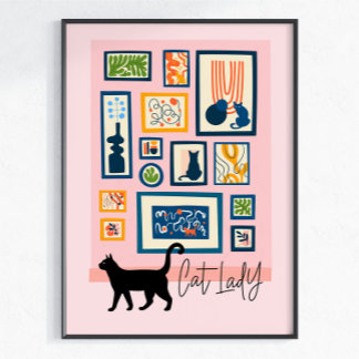 Cat Lady Colourful Modern Cat Lover Decor Pink