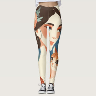 Cat Lady Graphic Illustration Leggings