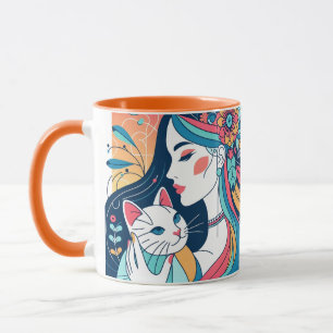 Cat Lady Graphic Illustration Mug