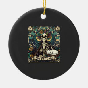 Cat Lady Haloween Skeleton Floral Moon Compass Ceramic Ornament