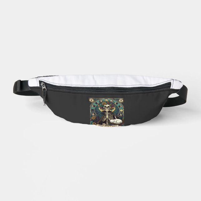 Cat Lady Haloween Skeleton Floral Moon Compass Fanny Pack (Front)