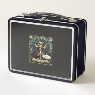 Cat Lady Haloween Skeleton Floral Moon Compass Metal Lunch Box