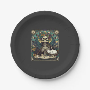 Cat Lady Haloween Skeleton Floral Moon Compass Paper Plate