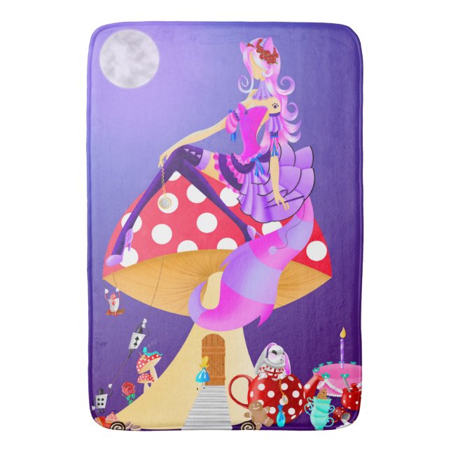 Cat lady in Moonlight Bath Mat (Front Vertical)