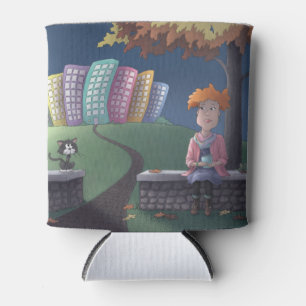 Cat Lady in the park Can Cooler