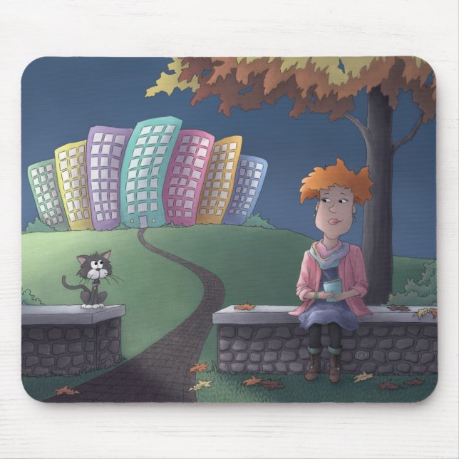 Cat Lady in the park Mouse Pad (Front)