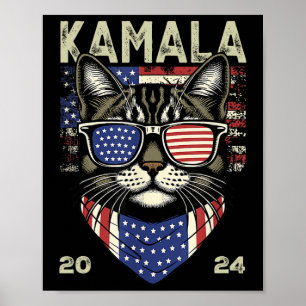 Cat Lady Kamala-harris 2024 American Flag Cute Cat Poster