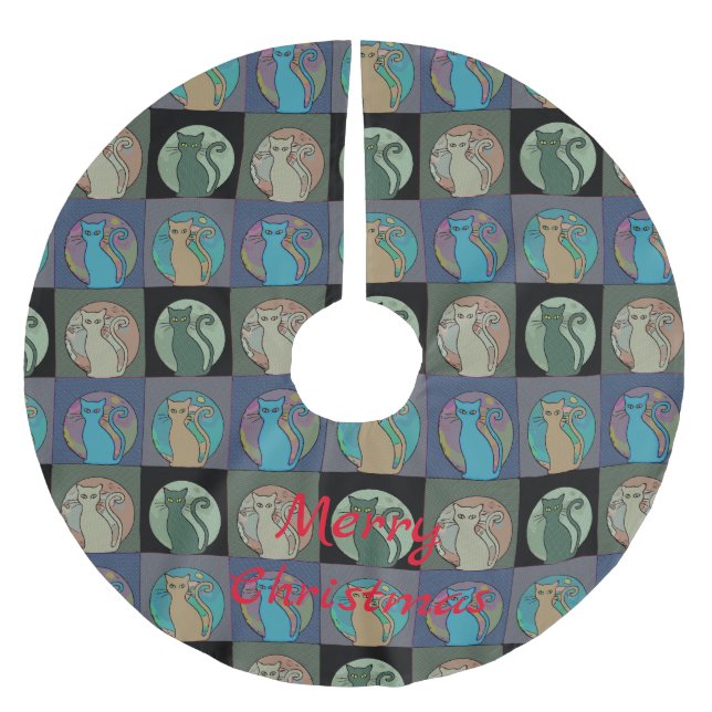 Cat Lady Multi Cats Sitting Thunder_Cove Brushed Polyester Tree Skirt (Front)