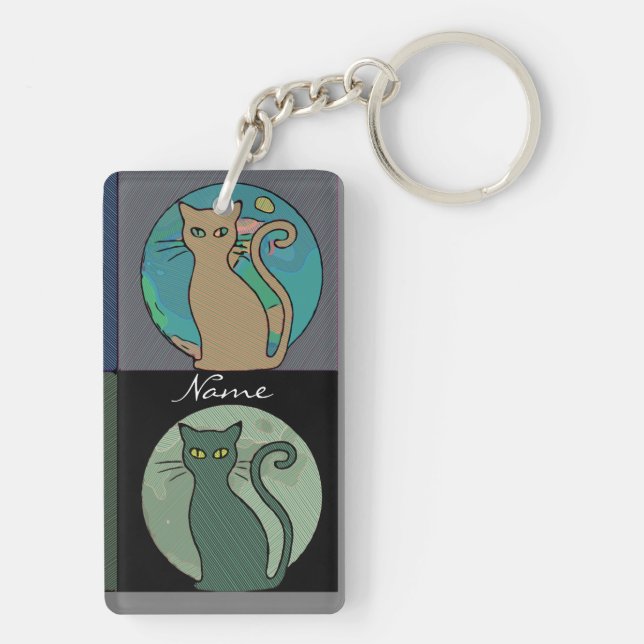 Cat Lady Multi Cats Sitting Thunder_Cove Keychain (Back)