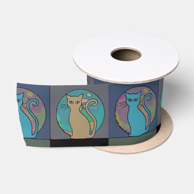 Cat Lady Multi Cats Sitting Thunder_Cove Satin Ribbon (Spool)