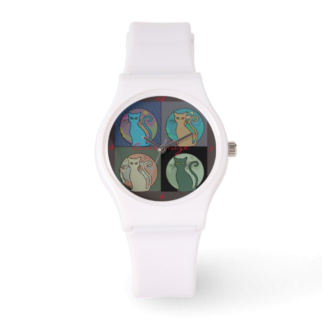 Cat Lady Multi Cats Sitting Thunder_Cove Watch (Front)