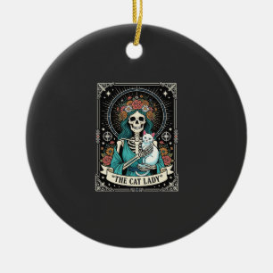 Cat Lady Skeleton Tarot Floral Gothic Ceramic Ornament