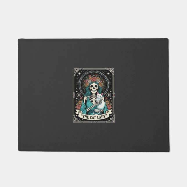 Cat Lady Skeleton Tarot Floral Gothic Doormat (Front)