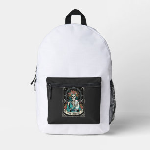Cat Lady Skeleton Tarot Floral Gothic Printed Backpack