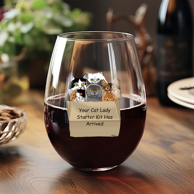 Cat Lady Starter Kit Stemless Wine Glass (Creator Uploaded)
