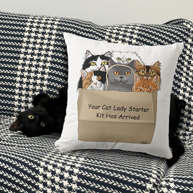 Cat Lady Starter Kit Throw Pillow (Creator Uploaded)