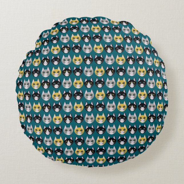 Cat lady teal round pillow (Front)