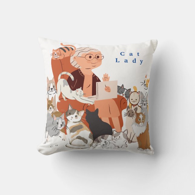 Cat Lady Throw Pillow (Front)