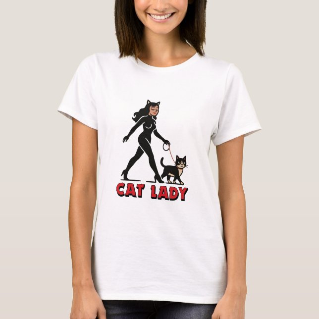 Cat Lady - Tuxedo Cats Lover - Comic Art Graphic T-Shirt (Front)