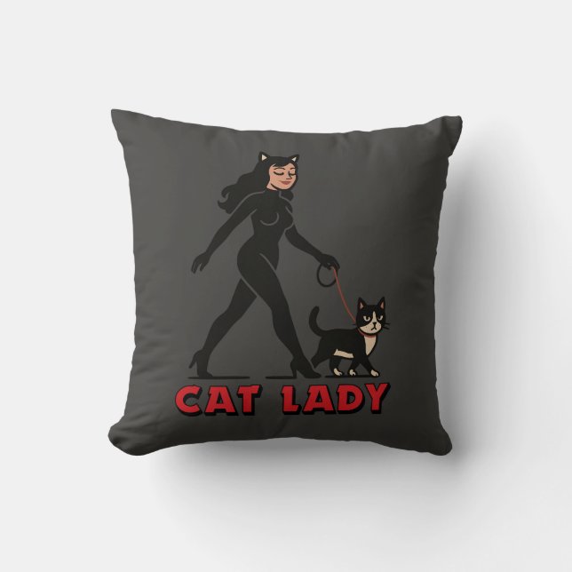 Cat Lady - Tuxedo Cats Lover - Comic Art Graphic Throw Pillow (Front)