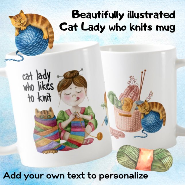 Cat Lady Who Likes To Knit Funny Cat Mom Knitting  Coffee Mug (Creator Uploaded)