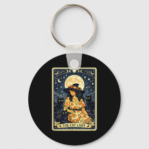 Cat lady witch moon black cats halloween magic keychain