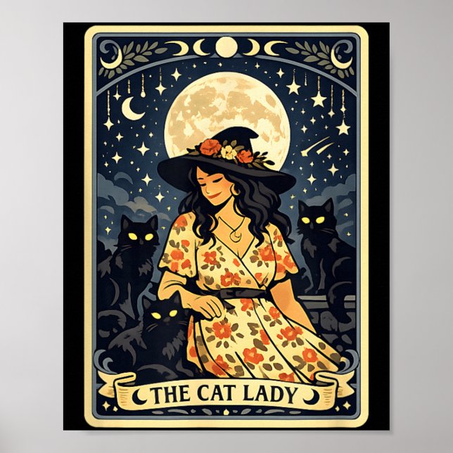 Cat Lady Witch Moon Black Cats Halloween Magic Poster (Front)