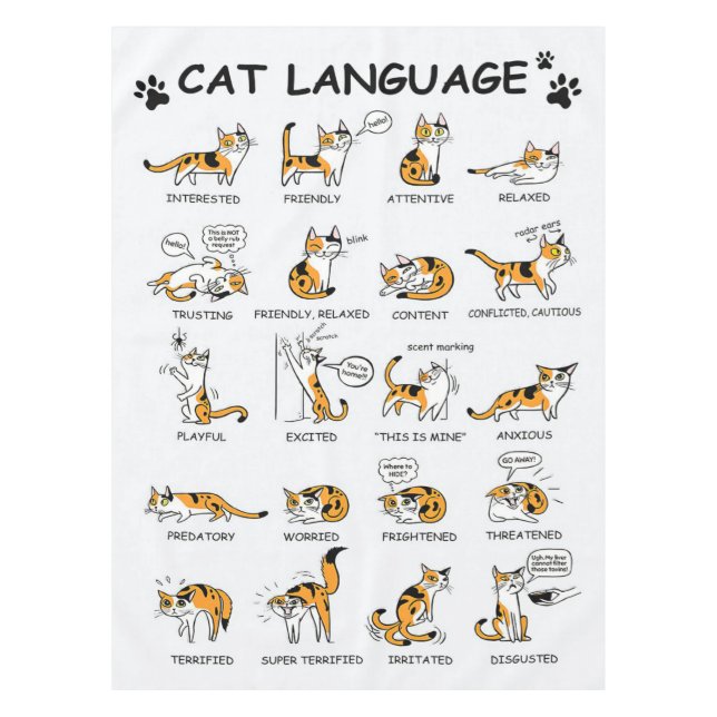 Cat Language, Funny Cat Kitten, Love Cat Gift Idea Tablecloth (Front)