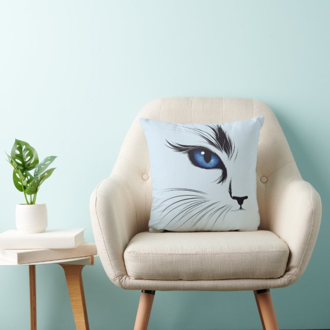 Cat Large Blue Eyes Modern Cat Lover  Throw Pillow (Chair)