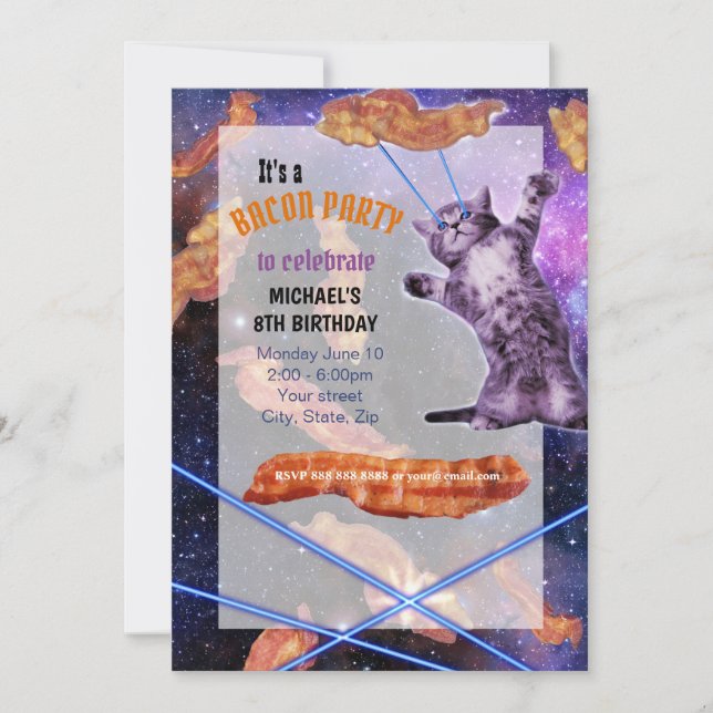 Cat Laser Bacon Funny Party Invitation (Front)
