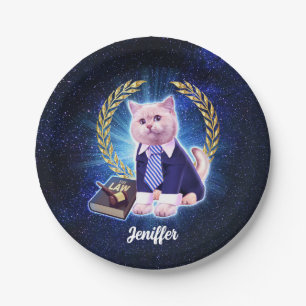 Cat lawyer in space                                paper plate