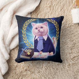 Cat lawyer in space throw pillow