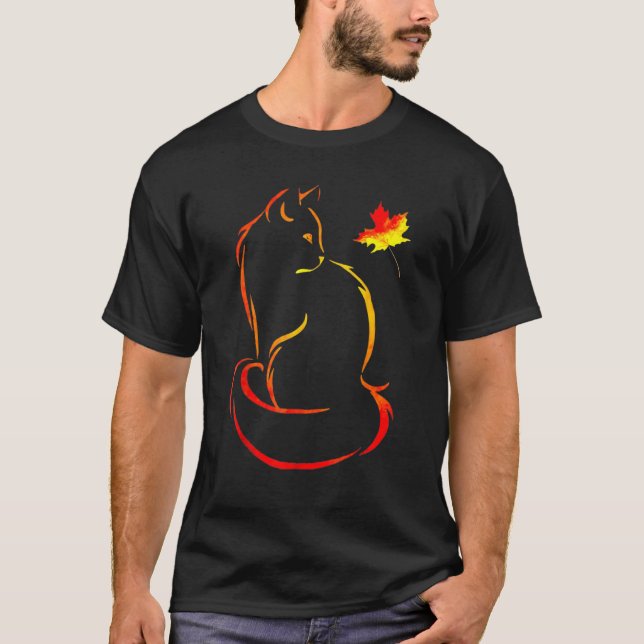 Cat Leaf Fall Hello Autumn For Cute Kitten 2 T-Shirt (Front)
