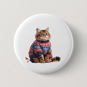 Cat Leaf Fall Hello Autumn Funny Cat Kitten Lover  2 Inch Round Button