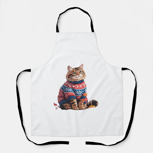 Cat Leaf Fall Hello Autumn Funny Cat Kitten Lover  Apron (Front)
