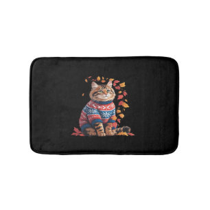 Cat Leaf Fall Hello Autumn Funny Cat Kitten Lover  Bath Mat