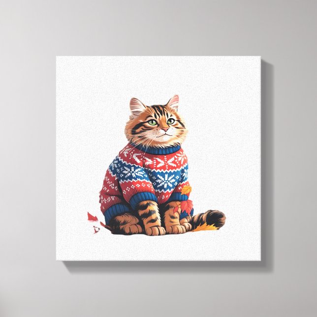 Cat Leaf Fall Hello Autumn Funny Cat Kitten Lover  Canvas Print (Front)
