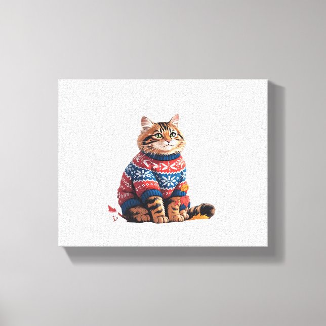 Cat Leaf Fall Hello Autumn Funny Cat Kitten Lover  Canvas Print (Front)