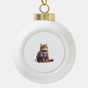 Cat Leaf Fall Hello Autumn Funny Cat Kitten Lover  Ceramic Ball Christmas Ornament