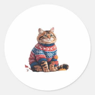 Cat Leaf Fall Hello Autumn Funny Cat Kitten Lover  Classic Round Sticker