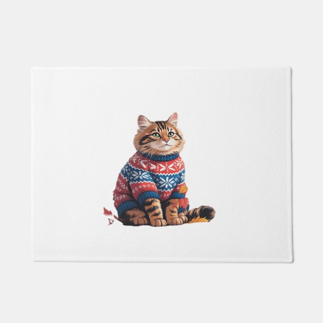 Cat Leaf Fall Hello Autumn Funny Cat Kitten Lover  Doormat (Front)