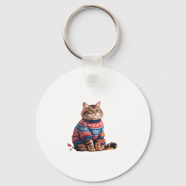 Cat Leaf Fall Hello Autumn Funny Cat Kitten Lover  Keychain (Front)