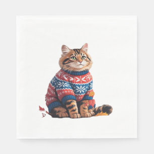 Cat Leaf Fall Hello Autumn Funny Cat Kitten Lover Napkin