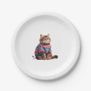 Cat Leaf Fall Hello Autumn Funny Cat Kitten Lover  Paper Plate
