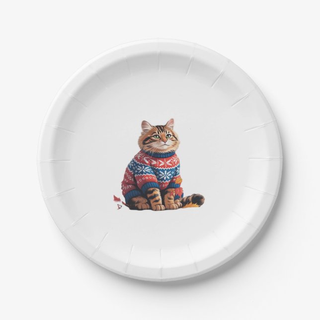 Cat Leaf Fall Hello Autumn Funny Cat Kitten Lover  Paper Plate (Front)
